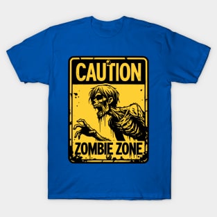 Caution Zombie Zone Sign Anime Black and Yellow T-Shirt